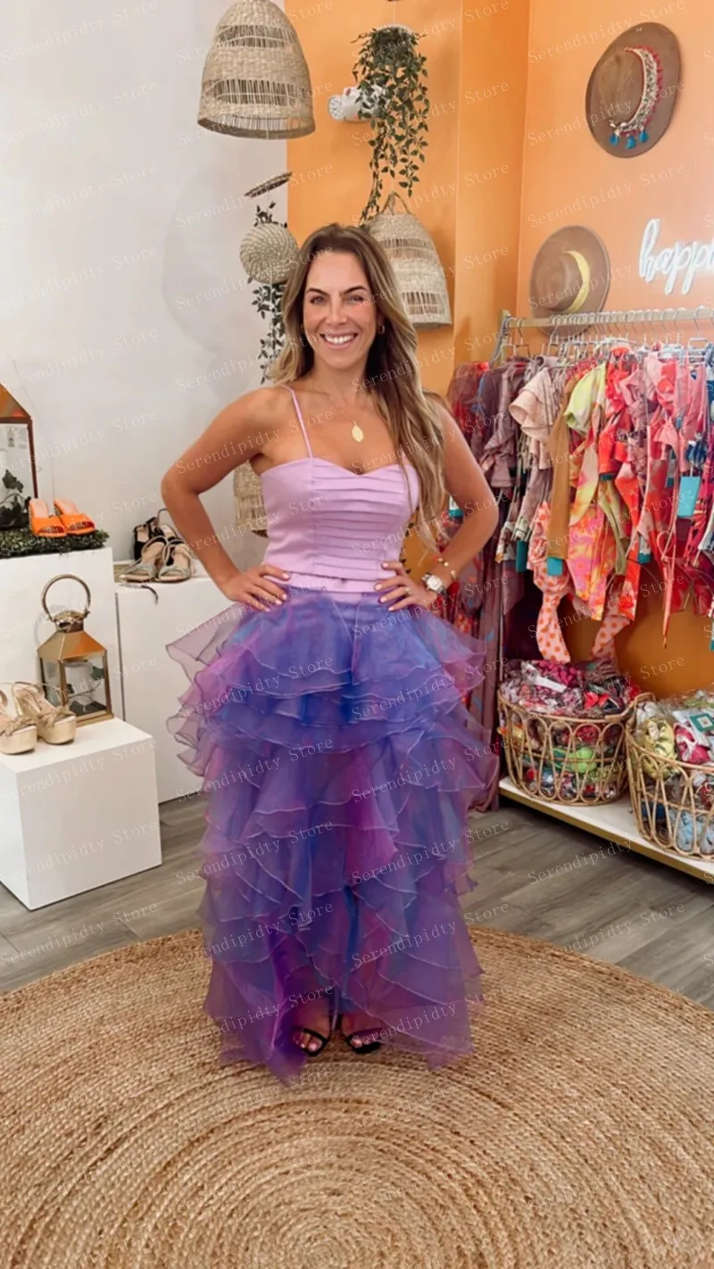 High Waist Ruffled Purple Organza Tulle Ball Gown Layered Floor Length See Through Women Skirts Plus Size Custom Made Skirt