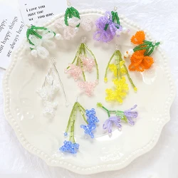 2pcs Sweet Ins Beaded Crystal Braided Flower Pendant Diy Handmade Jewelry Earrings Hairpin Accessories Material Charms