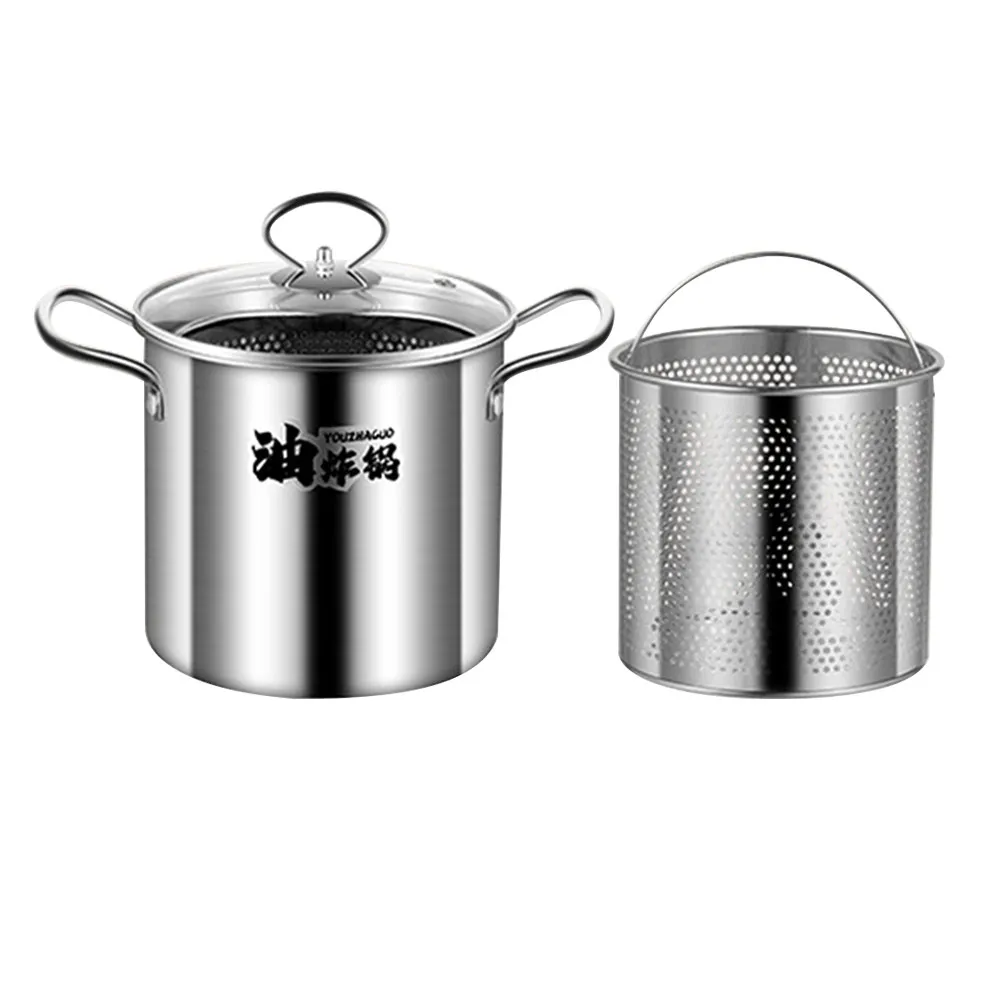 

1Set Stainless Steel Frying Pot Deep Fryer Basket Included Quick Heat Transfer Ergonomic Design Household Cooking Pot Kitchen