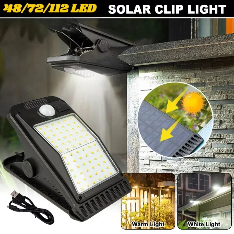 

JVEE 112LED 4000mA Solar Clip Light Outdoor Portable IP65 Waterproof Body Sensor Courtyard Garden Patio Home Camping Wall Lamp