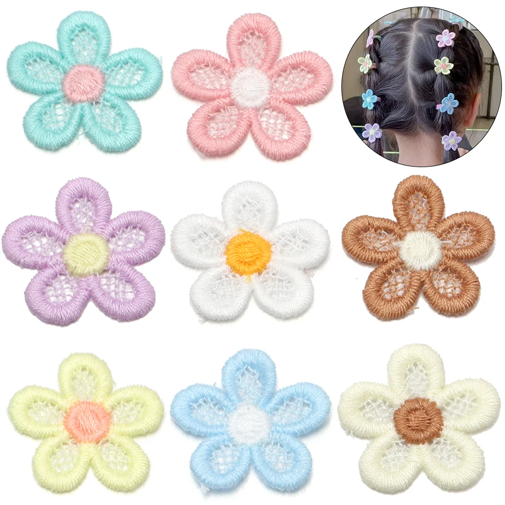 20pcs/lot Double Color Flower Mesh Embroidery Patches Applique For Girls Clothing Dress Headwear Hair Clips Decor Accessories