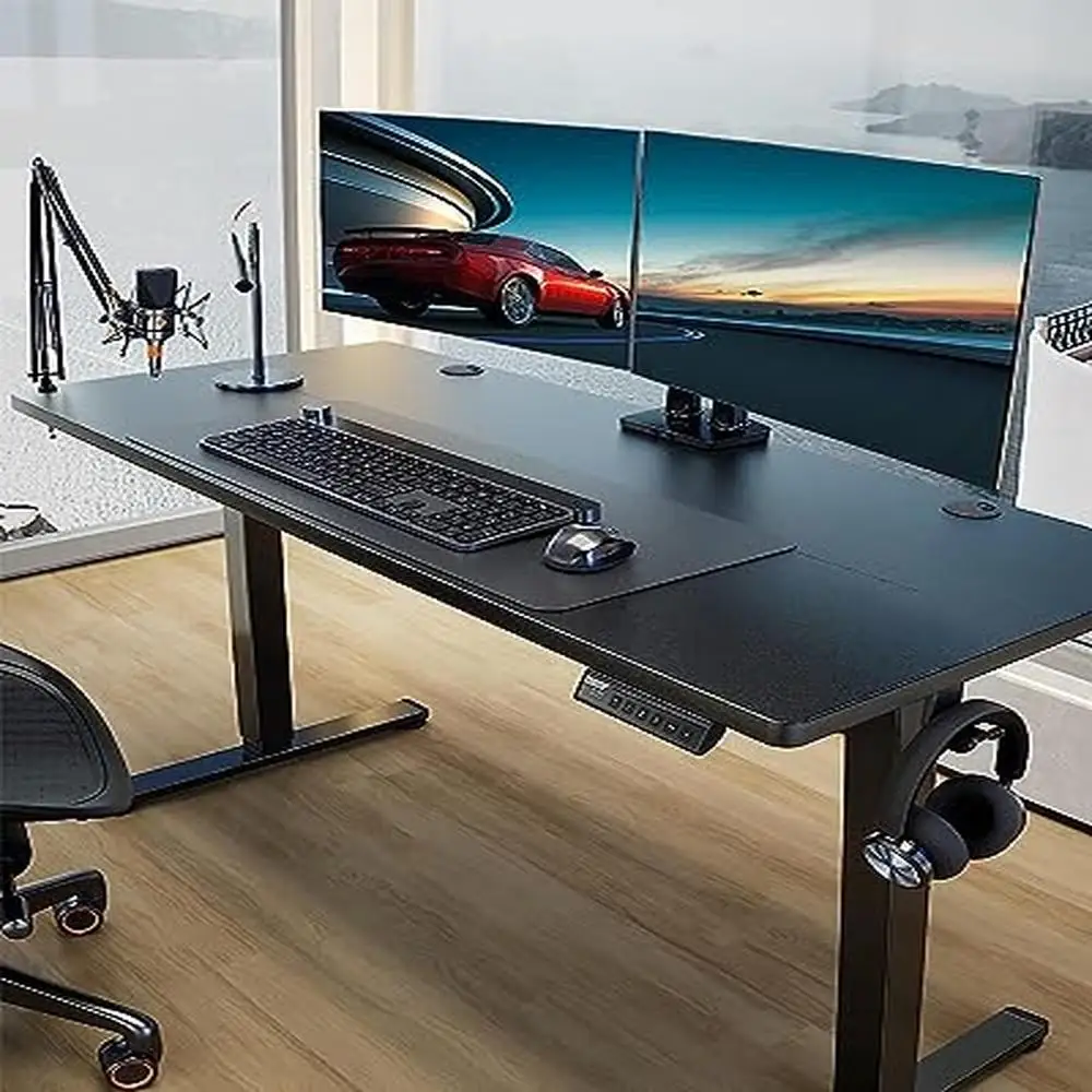 Adjustable Electric Standing Desk Large Memory Computer Home Office Black Steel Wood Shape Style Configuration Desk Stand Up