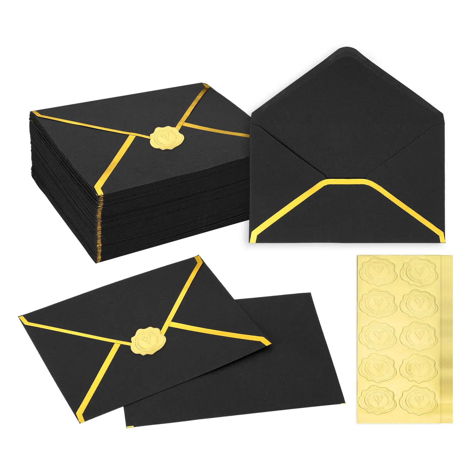 100Pcs A7 Envelopes Gold Border Invitation Envelopes Mailing Party Greeting Cards Gift Envelope for Wedding Graduation Birthday