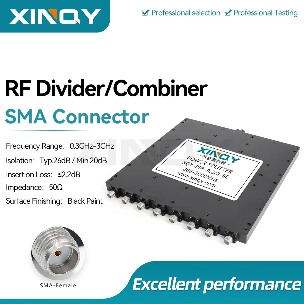 XINQY 1-Way to 8-Way RF Power Divider, 300-3000MHz (0.3-3GHz), SMA Microstrip Power Splitter