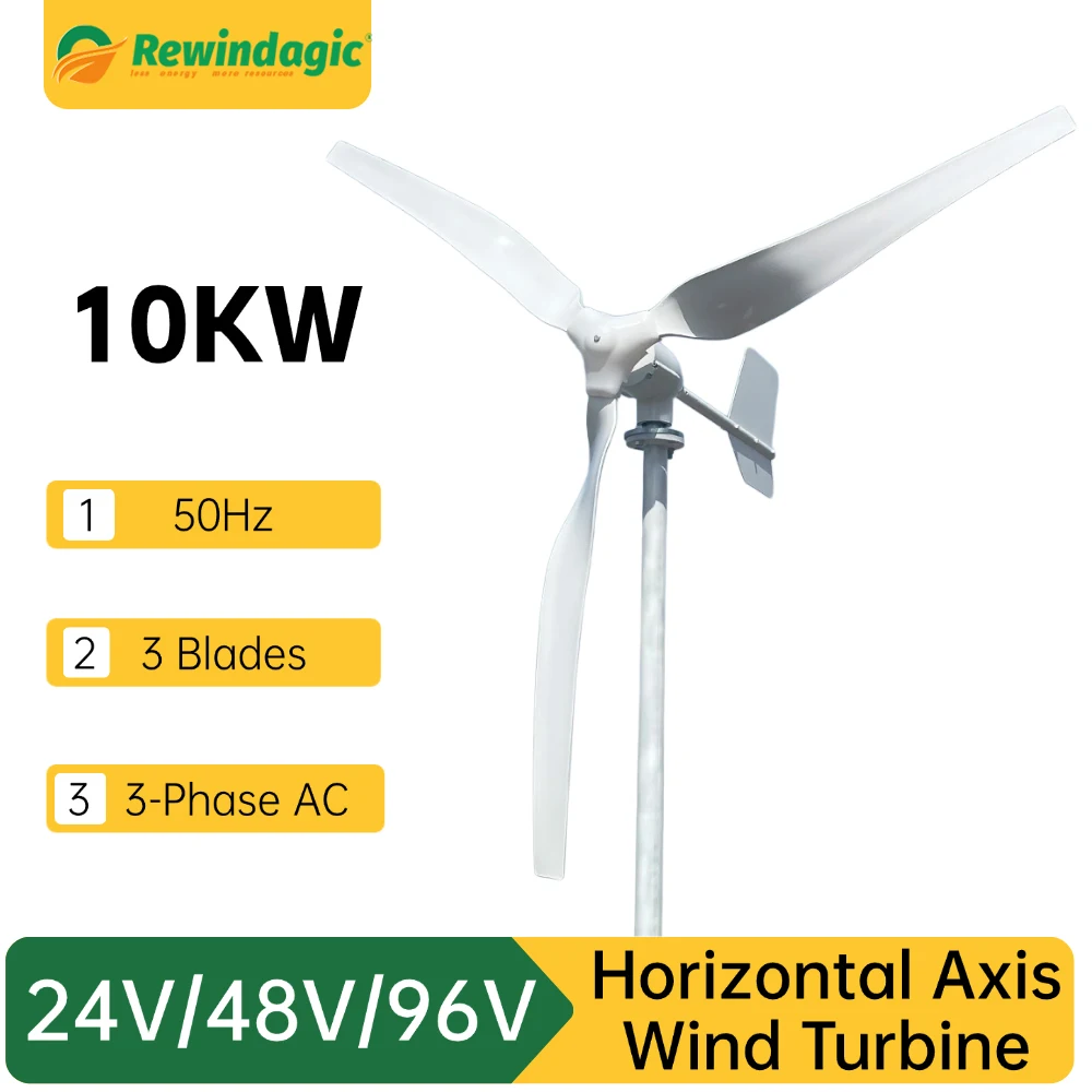 

5000W 3KW Horizontal Wind Turbine Generator 96V 48V 24V Free Energy Magnetic Dynamo Strong Power 220V Inverter Output For Home