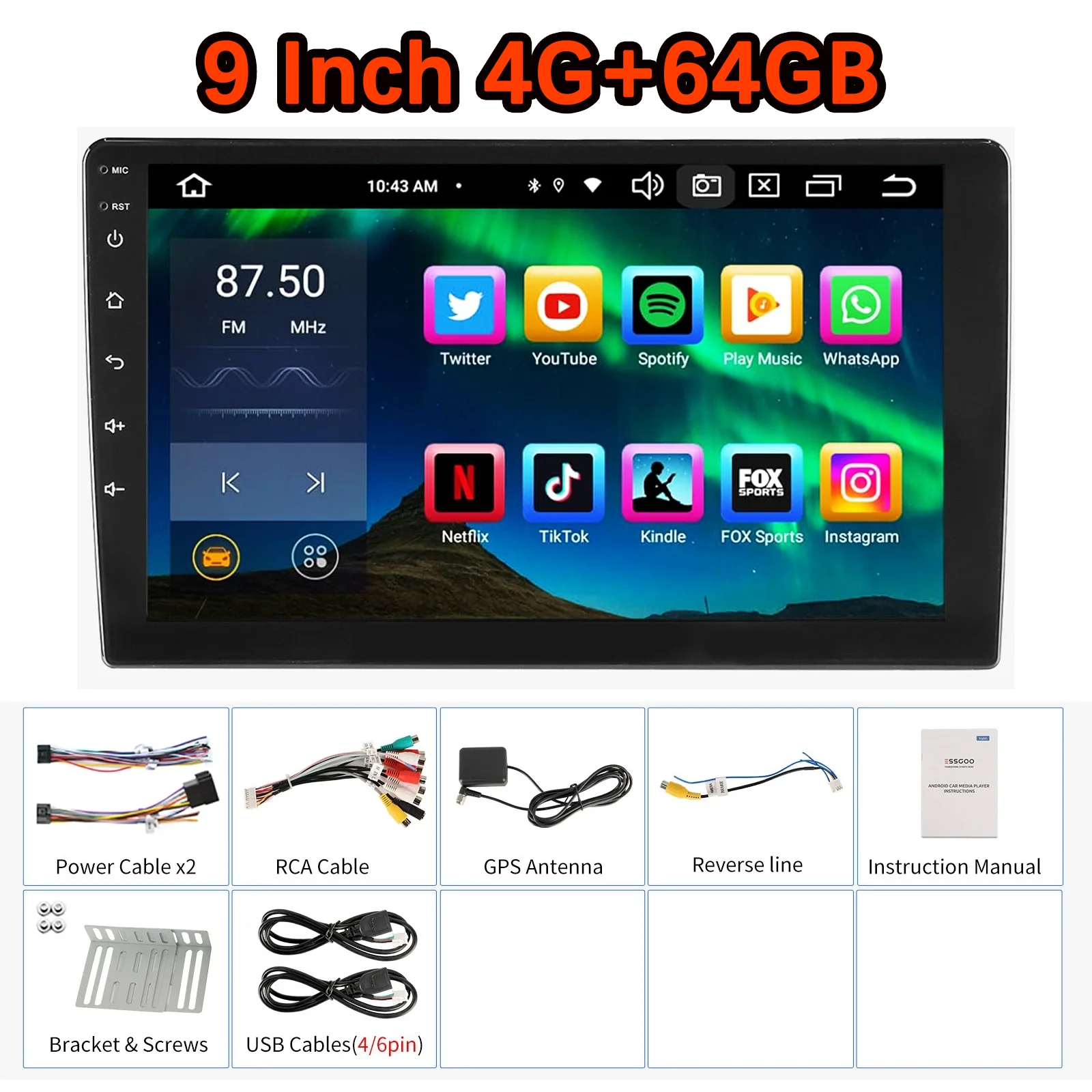 MOPECT 9 inch 2 DIN Android 15 4+64GB autoradio multimediasysteem universeel CarPlay Android Auto GPS navigatie AM radio DAB+ & dashcam