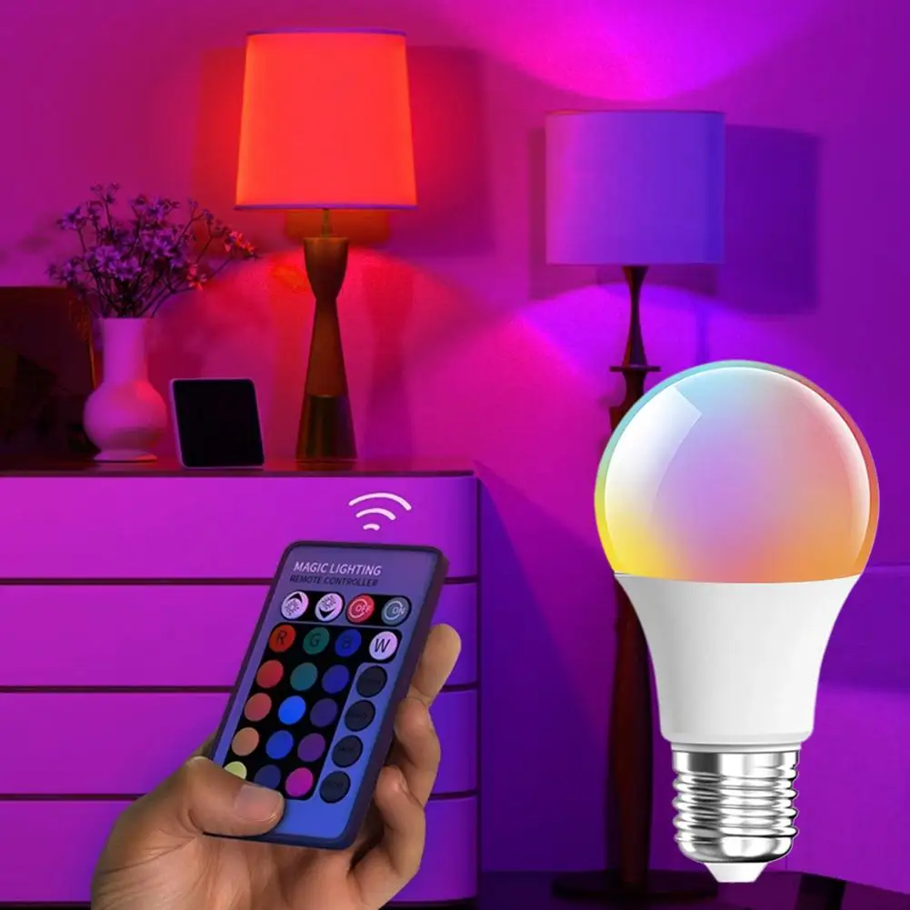16 Color RGB Bulb LED Multicolor Bulb 24 Key Remote Control Smart Lamp E27 220V Household Lighting Dimmable Atmosphere Light New