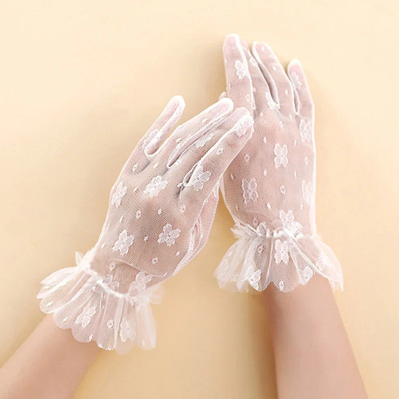 Summer Women Thin Mesh Short Sunscreen Driving Gloves  Female  Full Finger Non-slip Cycling gloves Anti-UV Sexy Lace Gloves K21