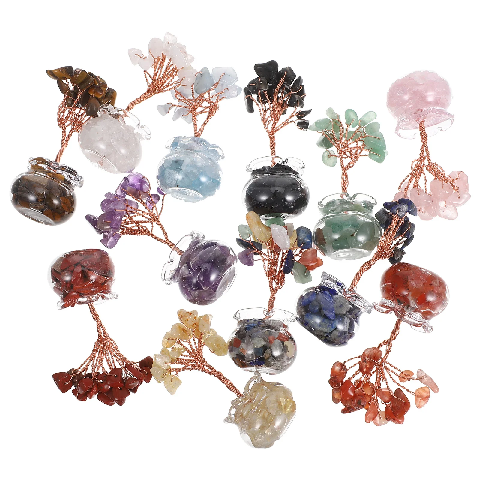 

12Pcs Crystal Tree Ornament Set Mini Bonsai Style Money Tree Decor for Desk Window Sill Modern Home Office Ambiance