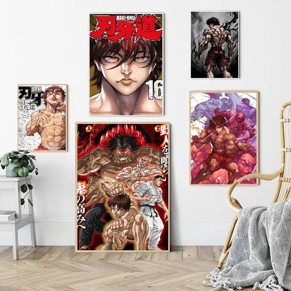 Anime Baki The Grappler Cartoon Anime Poster Watercolor Art Kids Room Decoration Wall Hanging Painting Kids Gift