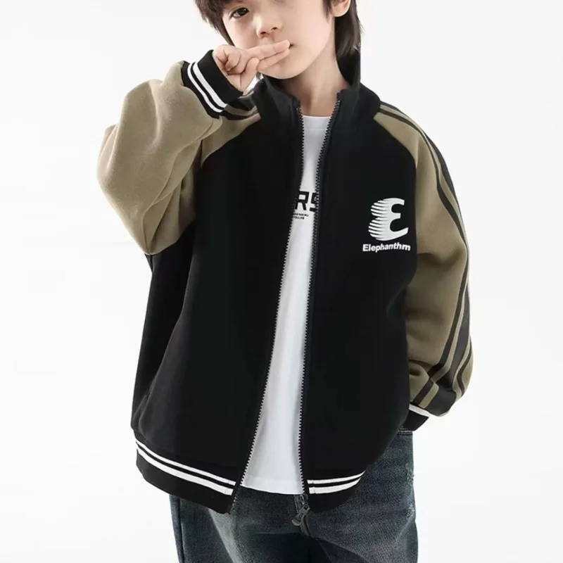 Nowa, stylowa kurtka baseballowa dla chłopców na jesień i zimę 2025, dla maluchów i starszych dzieci, całoroczna kurtka zapewniająca ciepło.