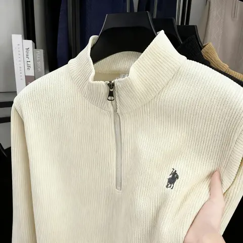 Black Round Neck Sweater For Men Classic Fleece Lined Thick Warm Winter Casual Basic Knitwear Premium Quality Men Knit Sweater
