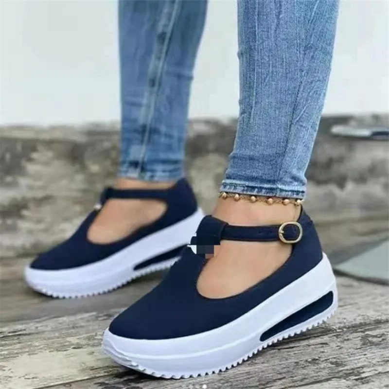 Women Shoes 2024 New Fashion Casual Shoes Round Toe Flat Women Buckle Wedge Women\'s Shoes Zapatillas Mujer Official-website