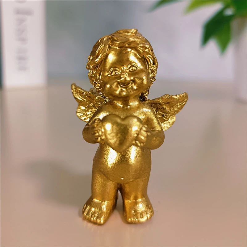 Gold Fairy Angels Figurines Ornaments Cute Little Girl Angel Statues Sculpture Resin Modern Wedding Home Decoration