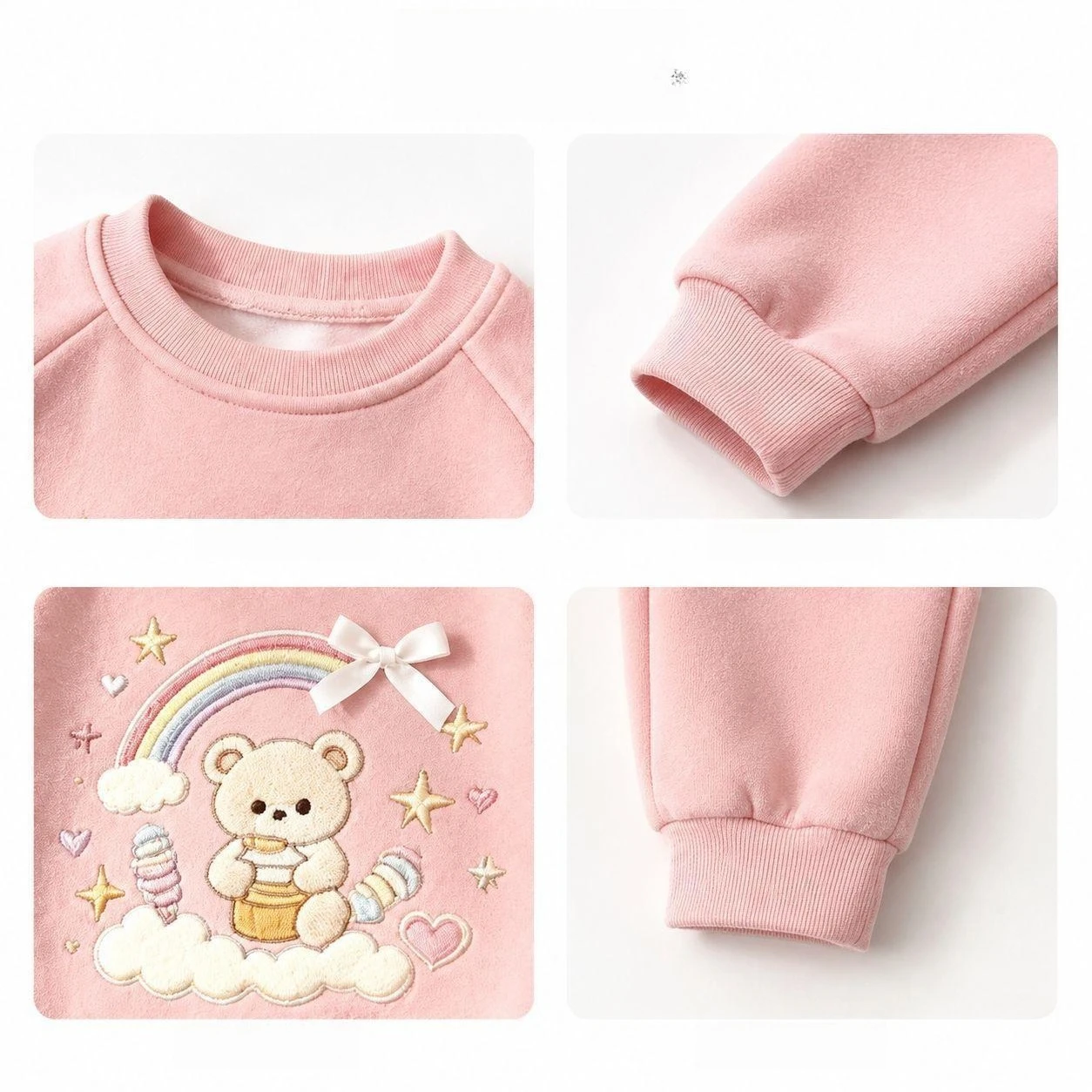 Mädchen Frühling Herbst Cartoon Sweatshirt-Set – Oberteil mit Hasen-Print & Hose mit Schleife, 2-teiliges Freizeitoutfit für Kinder – Detail 1