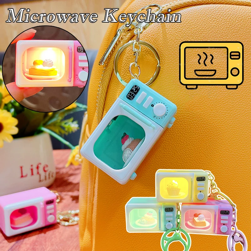 Llavero Creativo Mini Microondas con Luz LED, Lindos Accesorios para Bolsos, Juguetes para Estudiantes, Colgantes para Bolsos, Regalos de Cumpleaños, Recuerdos de Fiesta