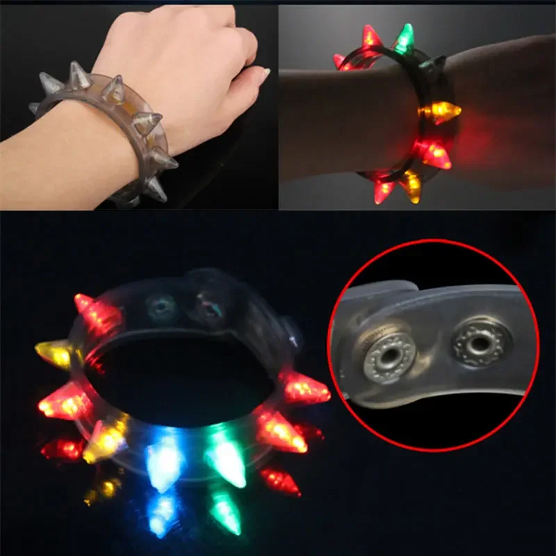 Punk Studded Glowing Bracelet Glow Funny Flash Bracelet Fluorescent Color Changing For Party Props LED Eight Lamp