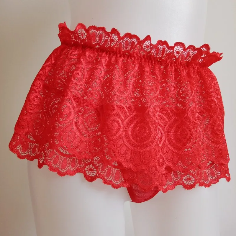 Plus Size Mens Lingerie Ruffled Panties Thong Mini Skirt Crossdress Costumes Gay Fetish Sexy Underwear Sissy Lace Culotte Sexy