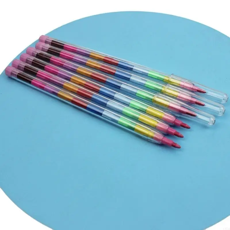 G8TA 10/24pcs Kid empilhável Lápis giz cera giz cera Favory Favory Block Block