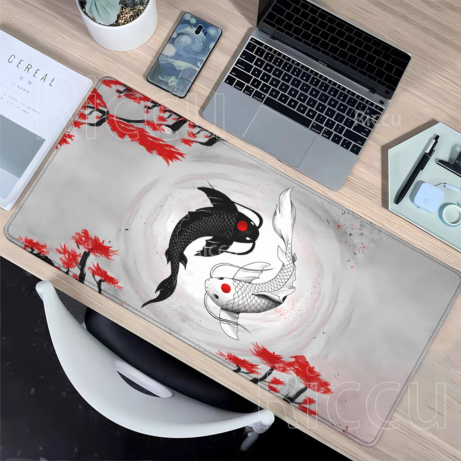 Yin Yang Koi Taichi Gaming Mouse Pads Neutral Table Mats Computer Mousepad Company Big 90x40 Large Gamer Mousepads Fish Desk mat