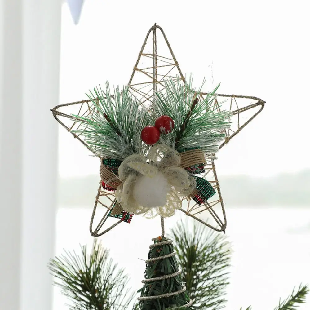 Five-pointed Star Christmas Tree Top Star Glitter Colorful Pentagram Ornament Hollow Out Handmade Christmas Tree Ornaments