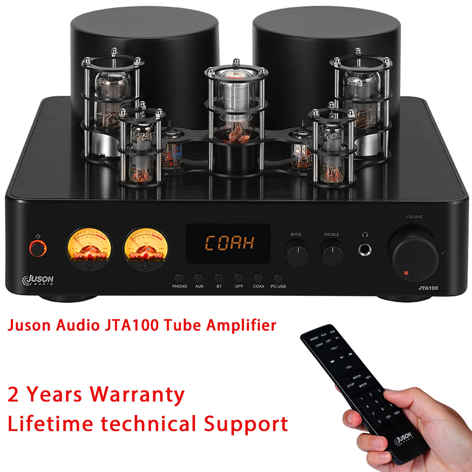 Juson Audio JTA100 200W Amplificatore valvolare Valvola a vuoto BT5.0 Hifi Stereo USB RCA Opt Cuffie fono remote 2.1CH per giradischi
