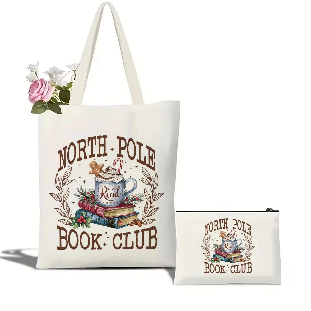 Rétro Vintage pôle nord livre Club pain d'épice chaud cacao sac fourre-tout Bookish sac toile sac fourre-tout sacs à provisions sac à main à bandoulière
