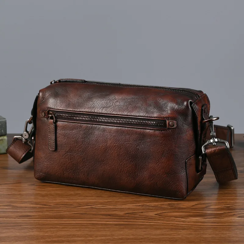 Bolsa mensageiro de couro genuíno para homens, bolsas casuais crossbody, bronzeada vegetal retrô original, coreana, nova, 2024