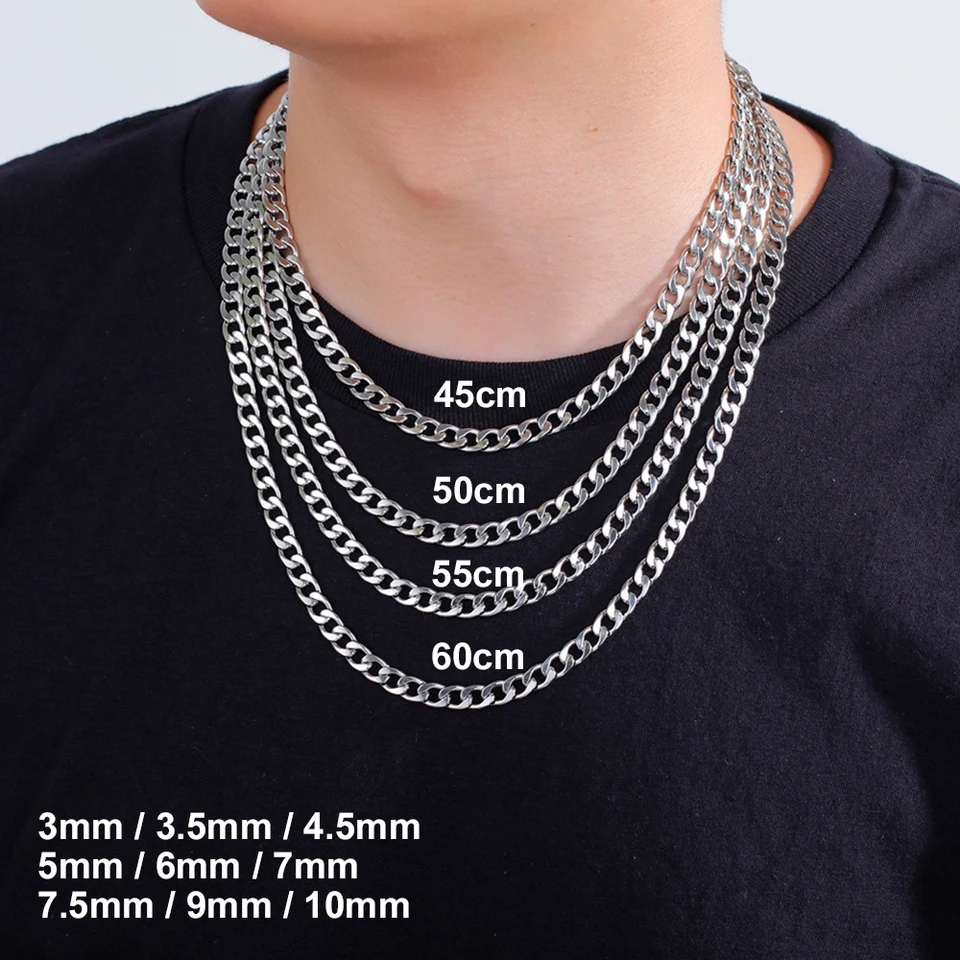 My Shape 3mm-10mm Cuban Chain Stainless Steel Necklaces for Men Male Chains Figaro Box Chain Choker Punk Jewelry 45cm 50cm 60cm