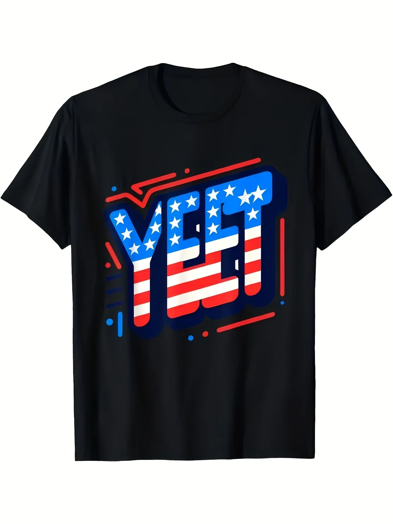 Camiseta con estampado gráfico Bold Yegt para niños | Camiseta negra elegante con diseño patriótico en rojo, blanco y azul, estrellas y rayas, perfecta para uso informal de verano o celebraciones del Día de la Independencia, transpirable, que absorbe el sudor, suave, adecuada para desplazamientos diarios.