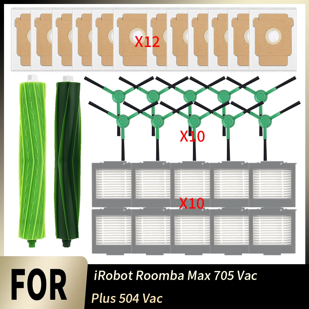 Pièces détachées pour aspirateur robot iRobot Roomba Max 705 Vac et Plus 504 Vac : sac à poussière, brosse latérale principale, filtre HEPA, accessoires