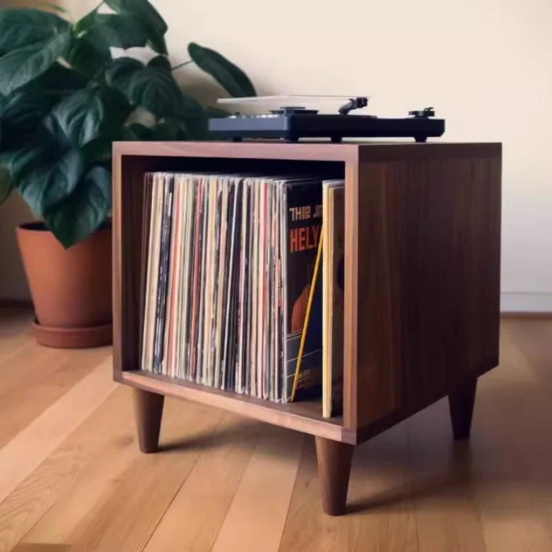 Solid Wood Record Player Storage Cabinet Large Capacity Vinyl Record Storage Shelf Sofa Side Cabinet Record Player Stand