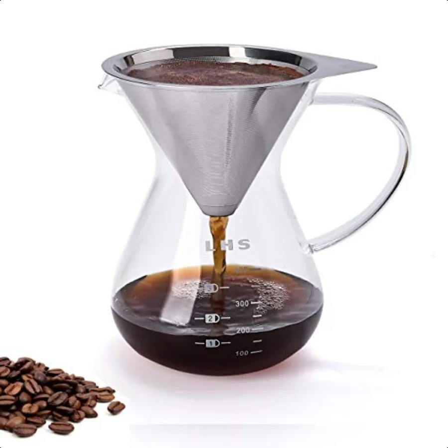 

Pour Over Coffee Maker Paperl Reusable Stainl Steel Filter and BPAFree Glass Carafe Hand Coffee Dripper Brewer Pot 13.5 Ounce 4