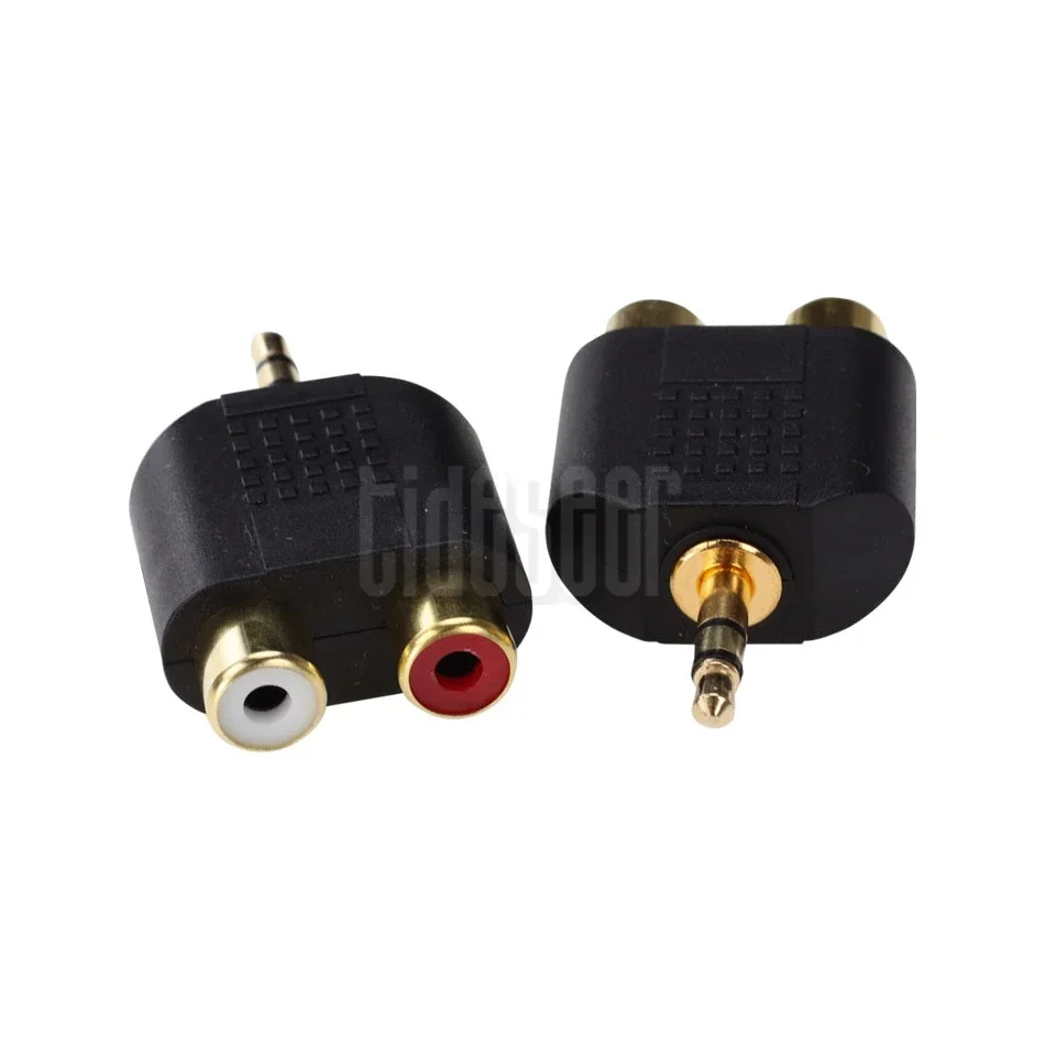 100pcs 3Pole 3.5mm Stereo Male to 2-RCA Female Adapter Audio Splitter Cable Connector for TV Home Theater Computer Headphone
