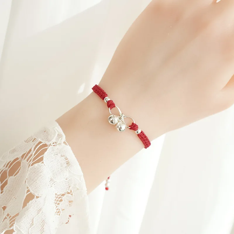 Chinese Style Handmade Braided Bell Bracelet for Women Simple Ethnic Jewelry