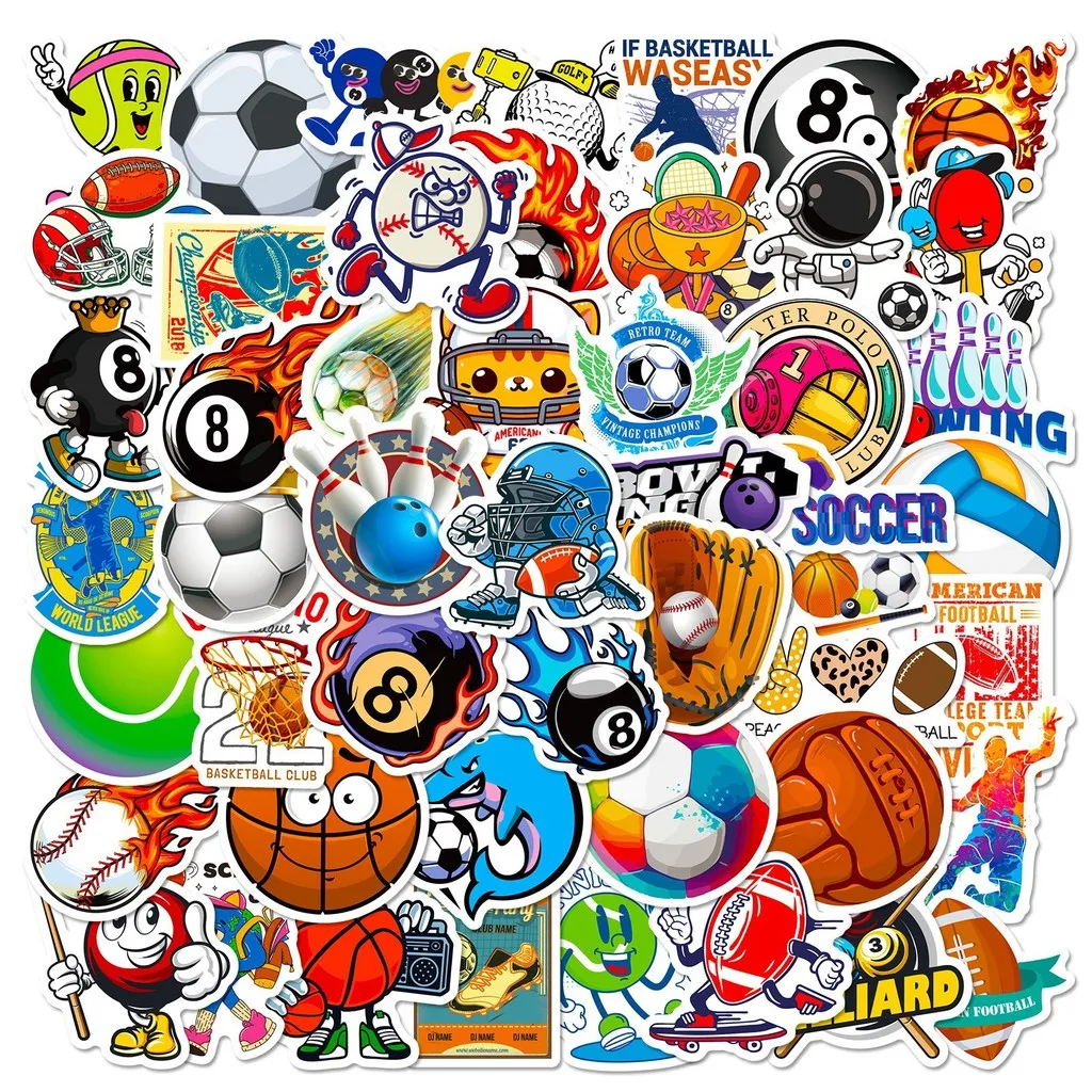 50Pcs Mixed Ball Sports Stickers, Baseball Football Basketball Billiards Decals, Waterproof Stickers Giajar Sticker Store