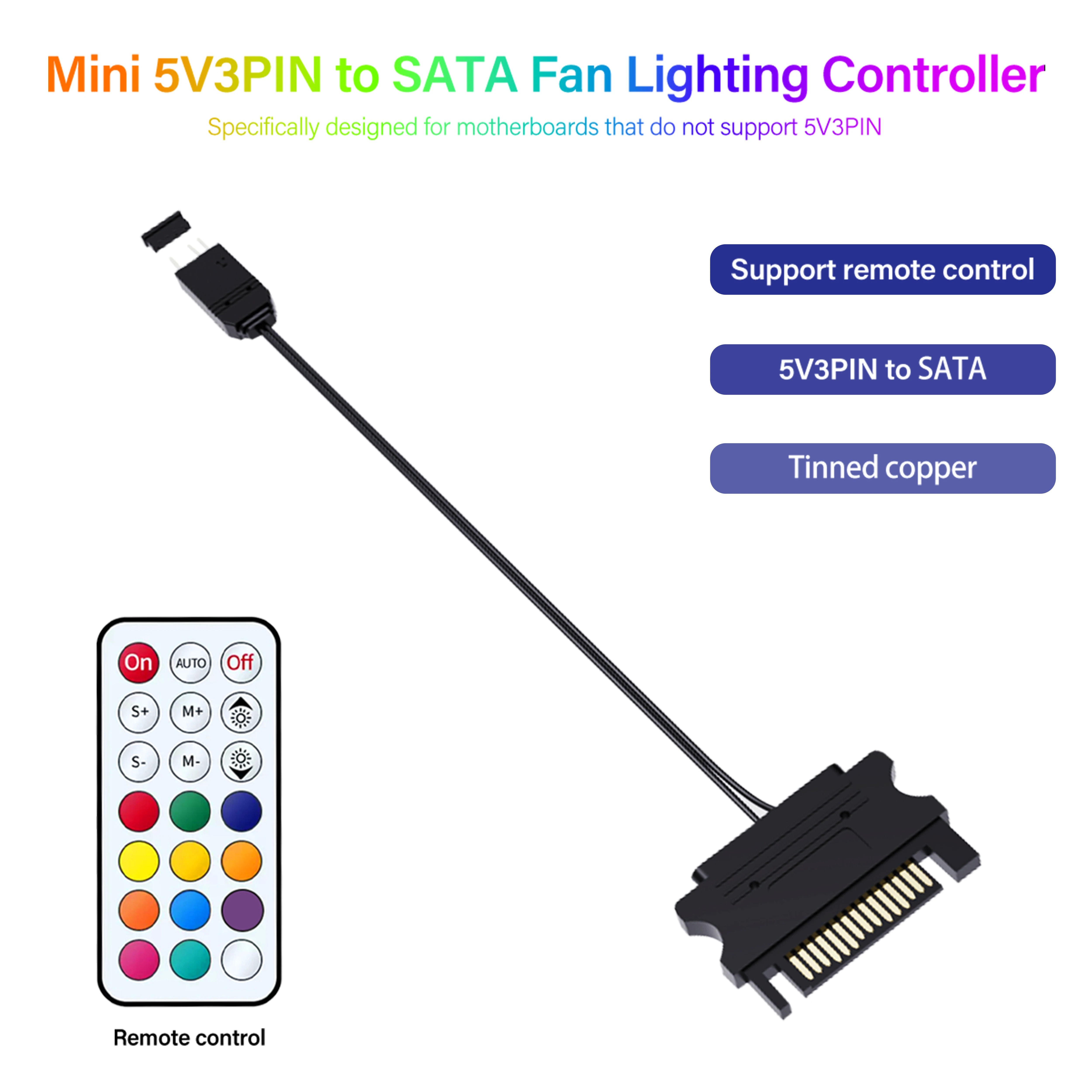 

Контроллер ARGB с питанием от SATA 5В 3-контактный, RF-пульт дистанционного управления, адаптер для RGB-вентиляторов и светодиодных лент (батарея в комплект не входит), аксессуар для модификации корпуса ПК