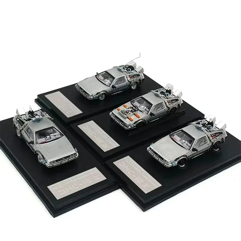 MJ 1:64 Scale Back To The Future Time Machine DMC-12 DeLorean Alloy Car Model Collection Decorated Holiday Toy Souvenir Gift