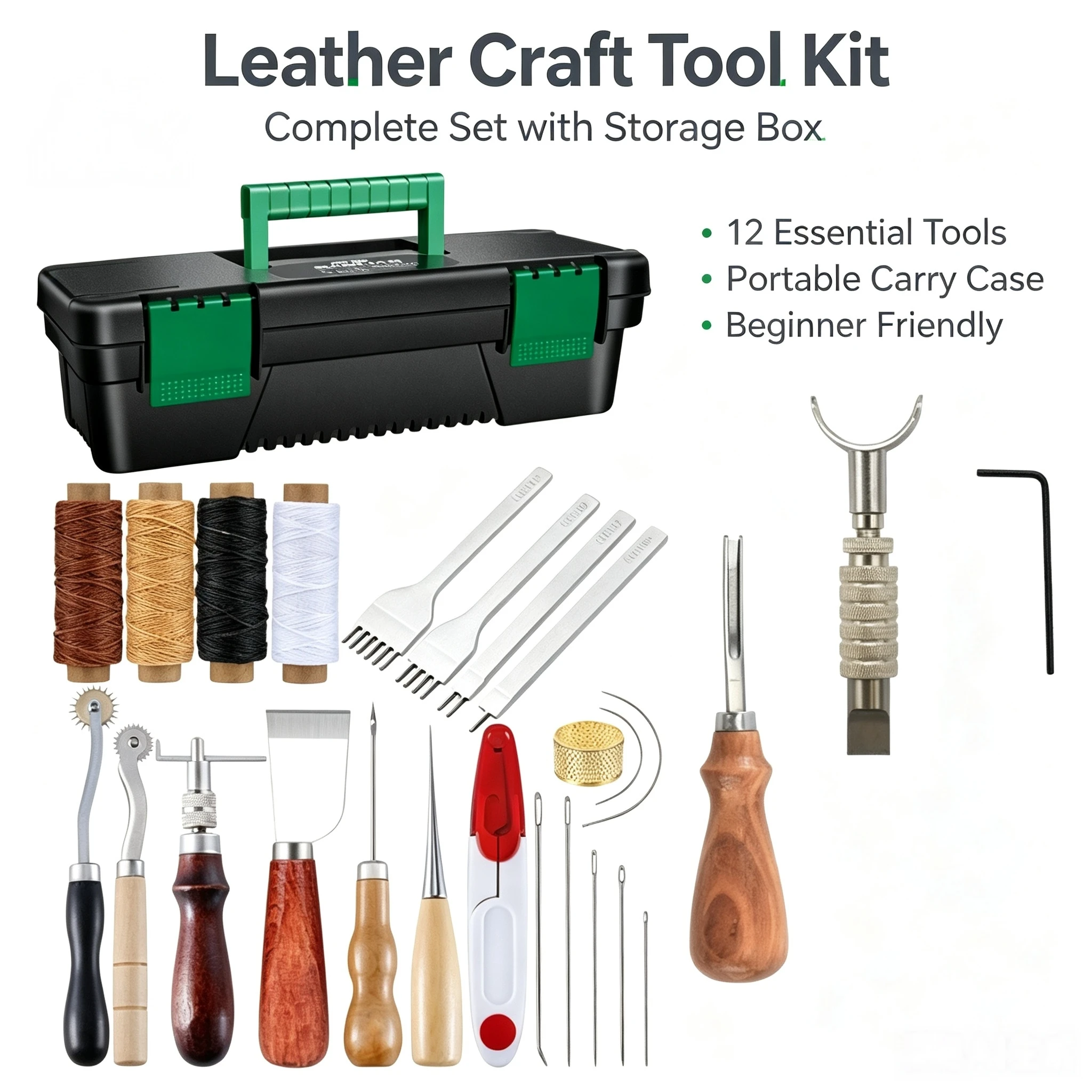 Beginner Leatherwork Kit - مجموعة أدوات الحرف الجلدية مع صندوق