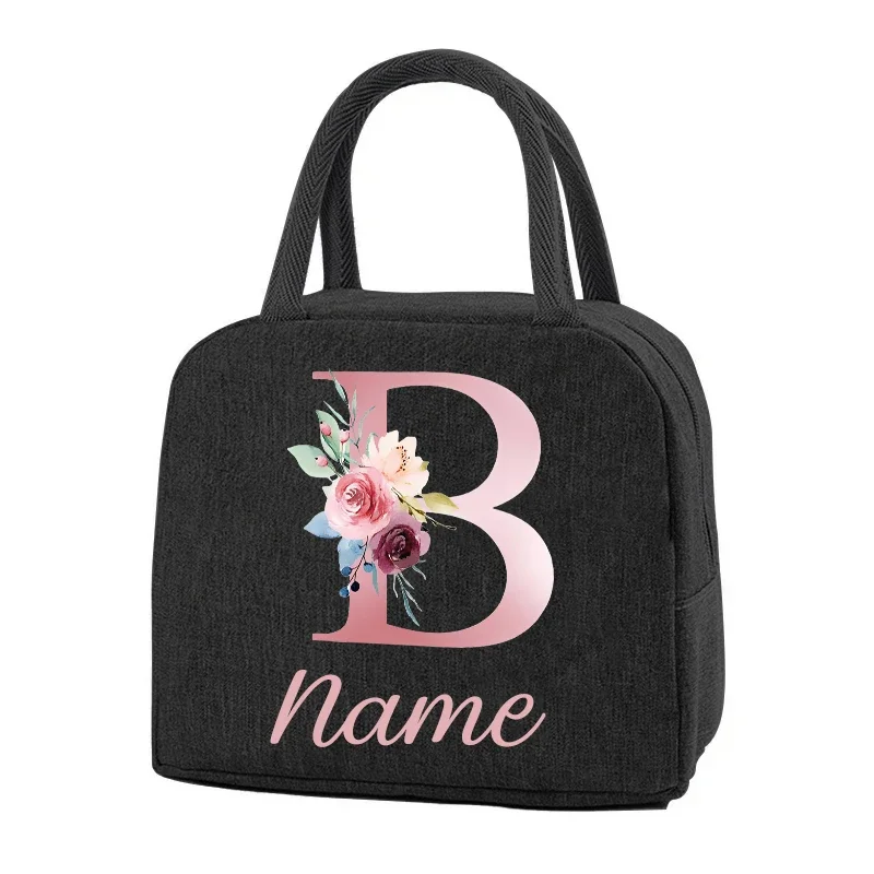 Personalized Name Thermal Lunch Box Insulated Canvas Lunch Bag for Women Custom Handbag Cooler Portable Kids Picnic Food Bags