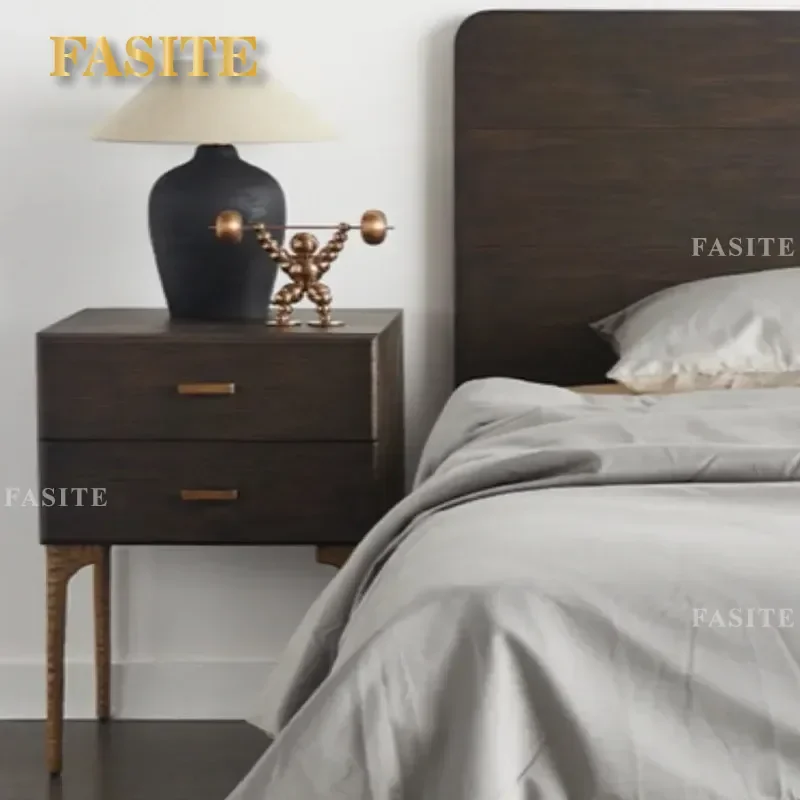 For Nordic Bedroom Solid Wood Bedside Table Small Retro Light Luxury Nightstand High End Storage Locker Home Furniture
