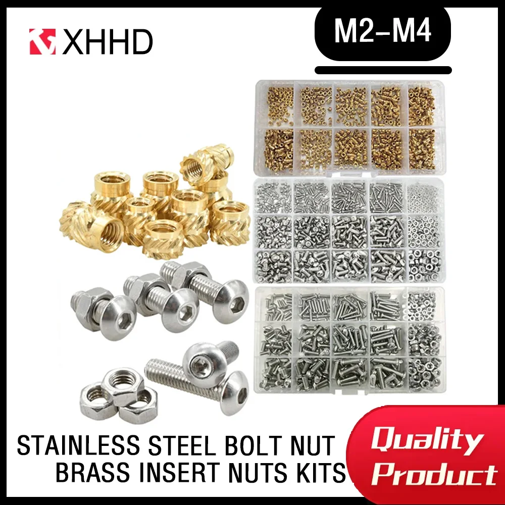 

Stainless Steel Button Head Hex Socket Cap Bolt Screw Nut Kit Brass Hot Melt Knurled Injection Embedded Insert Nuts Set M2 M3 M4