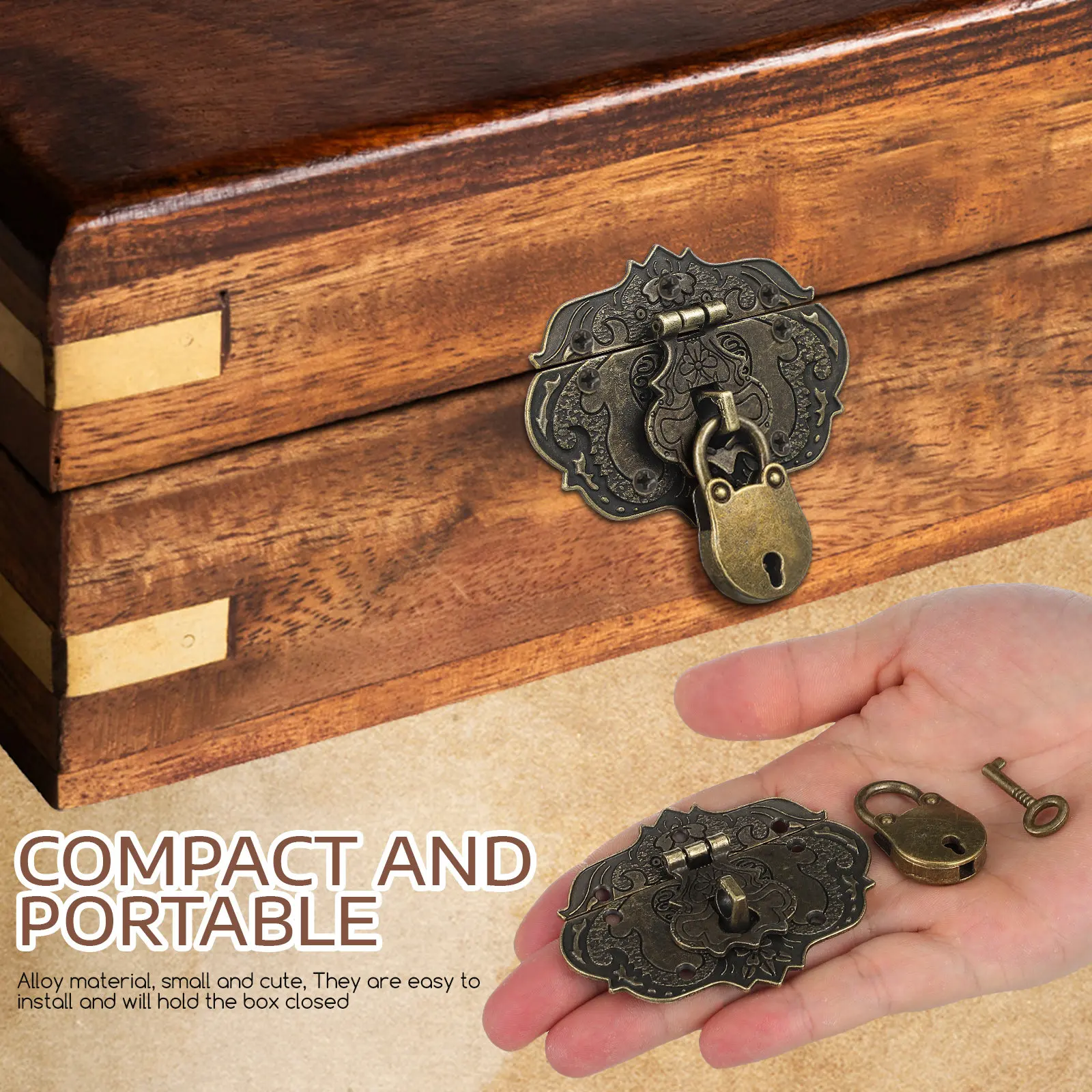 1 Set Retro Decorative Hasp Clasp Latch And Padlock With Key And Screws For Jewelry Box Wooden Case Gift Box Furniture Hardware