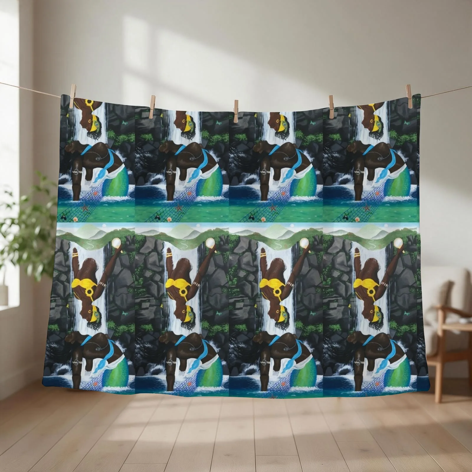 Oshun and Yemaya Throw Blanket couch cozy soft plush fuzzy picnic outdoor blanket