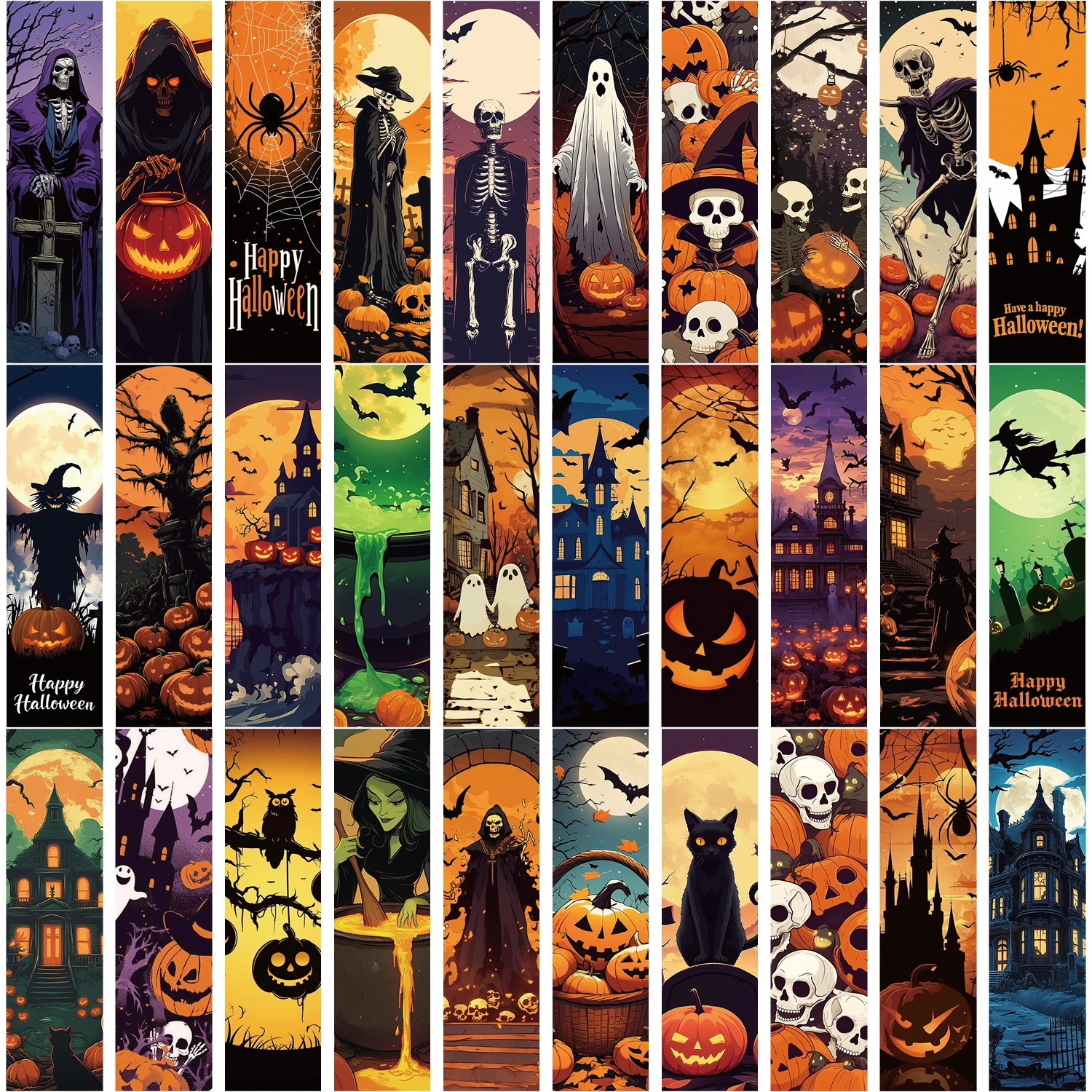 30PCS Halloween Bat Skull Bookmarks Creative Gift Stationery Supplies Luggage Student Gifts Room Living Bookmark