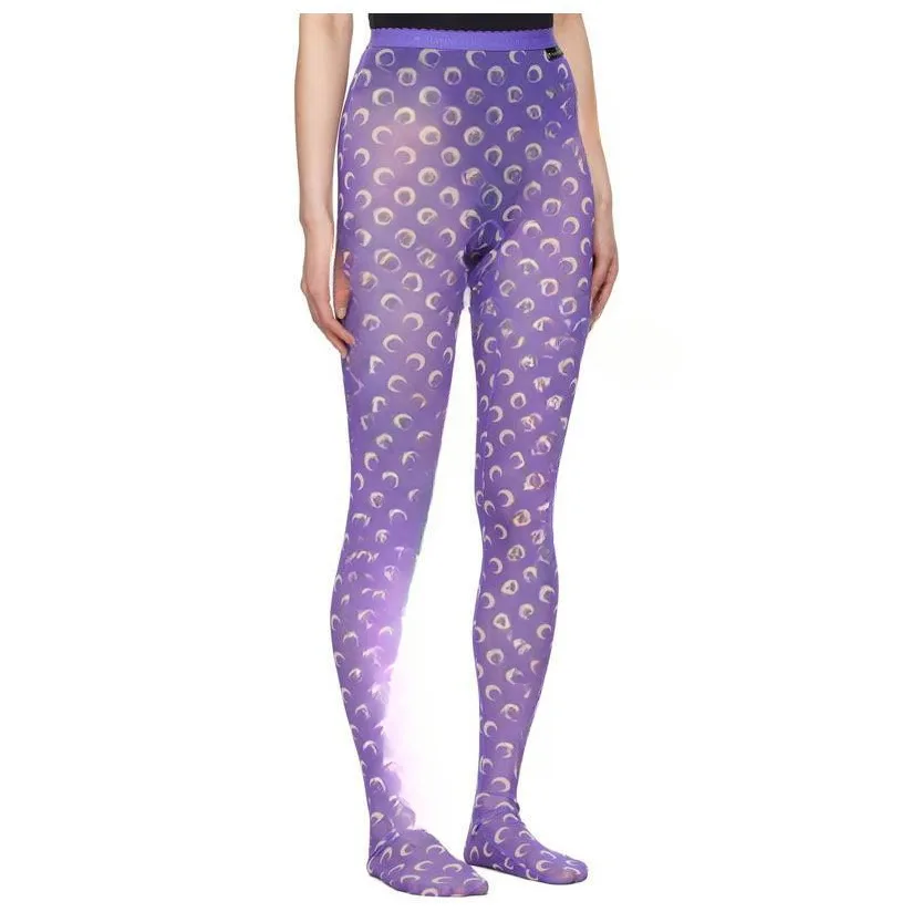 Women High Waisted Crescent Print See Through Jumpsuit Ice Silk Super Elastic Bottom Sock Pants Summer High Street Casual Thin