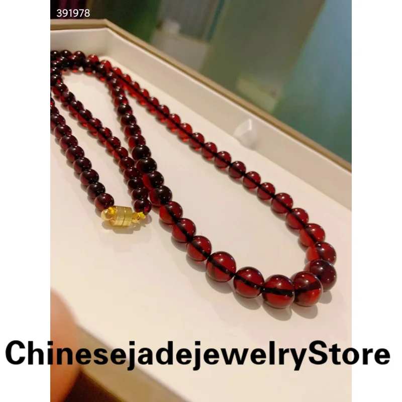 

Natural Blood Red Amber Round Beads Necklace 5.8-10.8mm Red Amber Beads Necklace Gemstone Woman Healing Stone AAAAAA