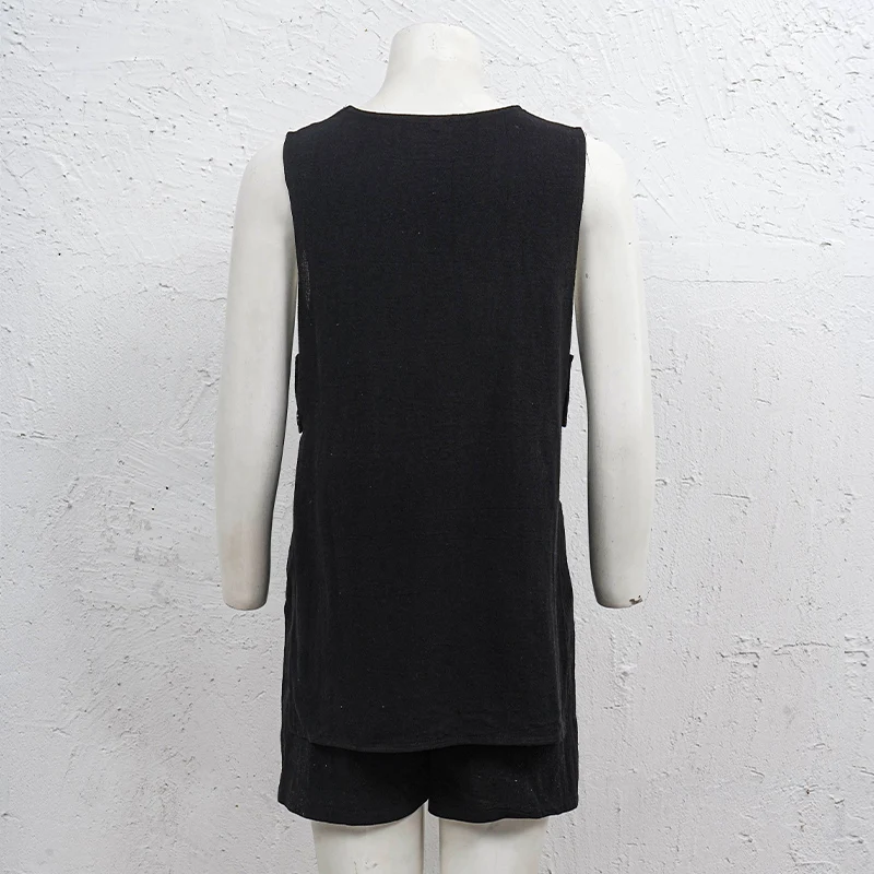2026 New 100% Cotton Women Suits 2 Pieces Sets V Neck Sleeveless Buttons Vest Blazer+High Waist Shorts Lady Office Tracksuit