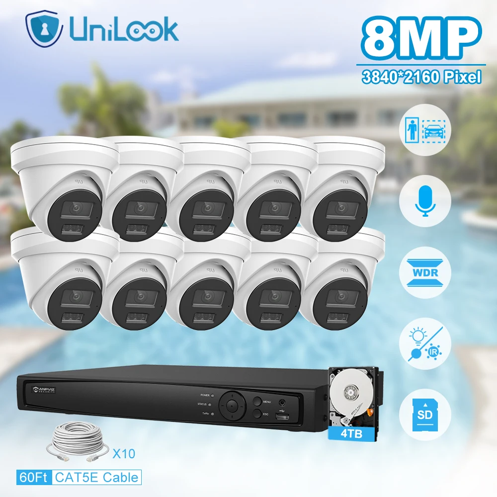 Unilook Security Protection 8MP Smart Dual-Light IP Camera System Kit 16 IP Cameras Indoor 16 Channels NVR CCTV Security System