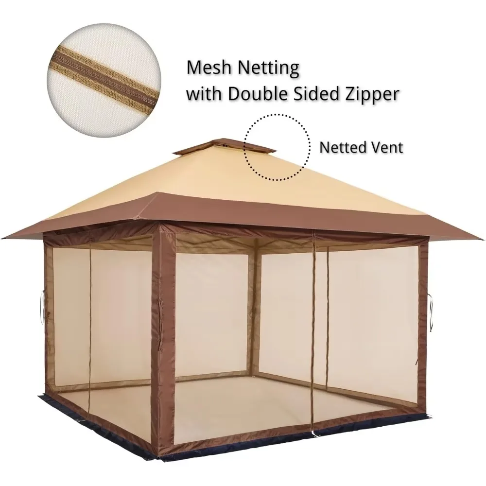 Tuinhuisje polyester luifeltent, 143,7"L X 120,08"B X 114,17"H, Gazebo polyester luifeltent, dolentie 5 tot 6 personen, Gazebos